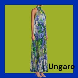 NWOT Sample Ungaro Naomi Floral Pleated Halter Gown Iris Multi Fits Size Small